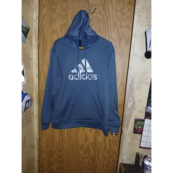 Adidas 3 Stripes Hoodie Mens Size Large Gray With Camo Activewear Drawstrings - Picture 1 of 16